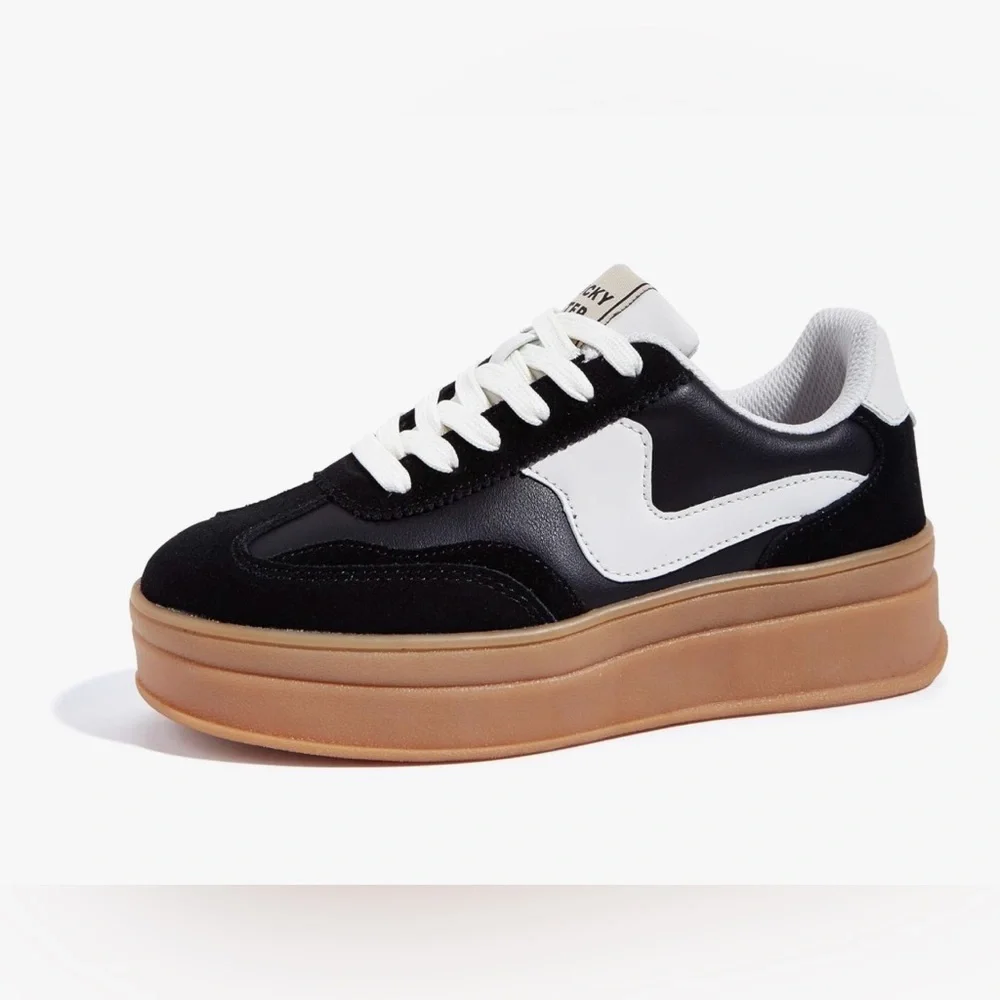 Luck Step Black and White Women's Platform Sneakers - Picture 1 of 10